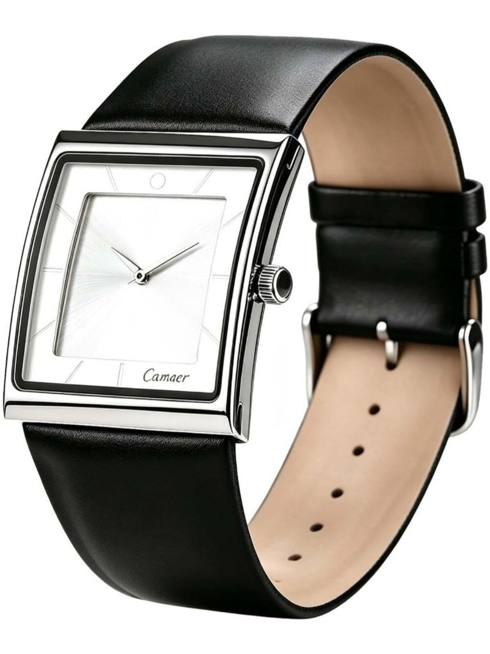 Men's White Black Square Fashion Minimalist Quartz Casual Analog Classic Watch